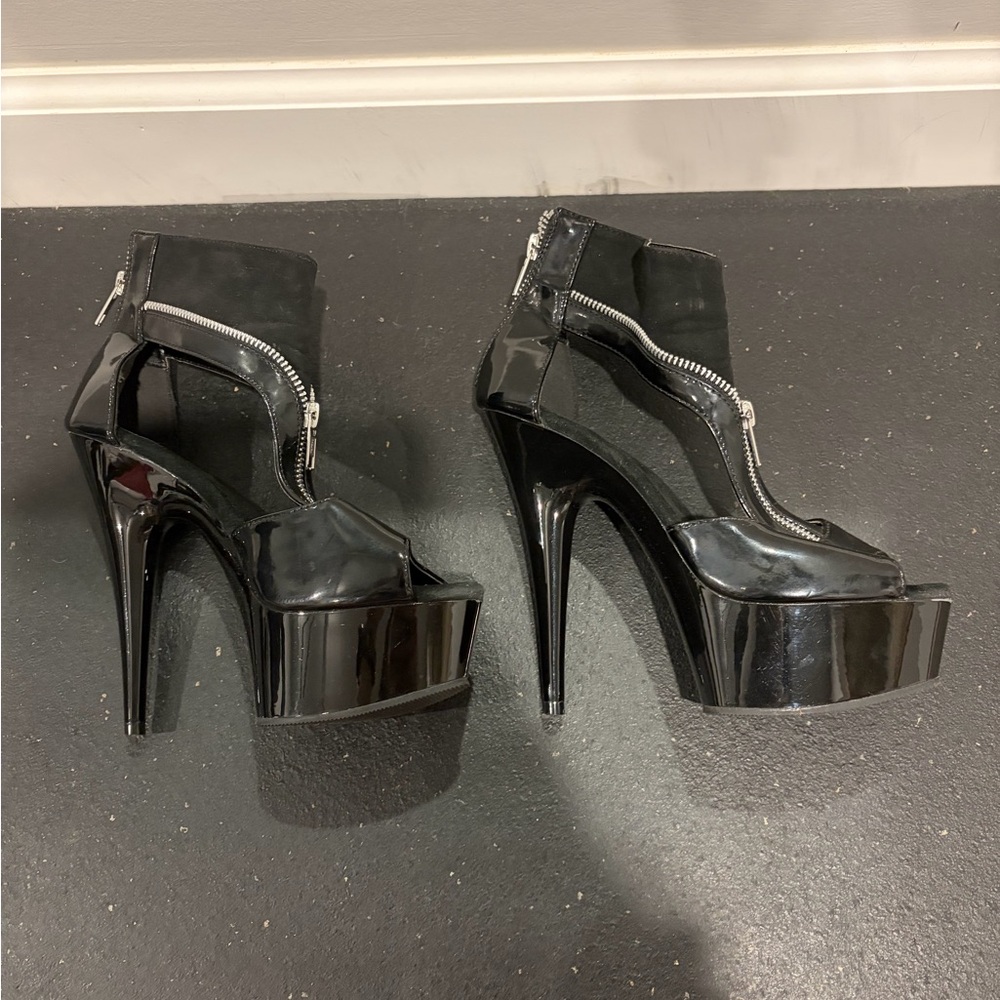 Pleaser Black Zipper Platform Heels 7 - Picture 6 of 8